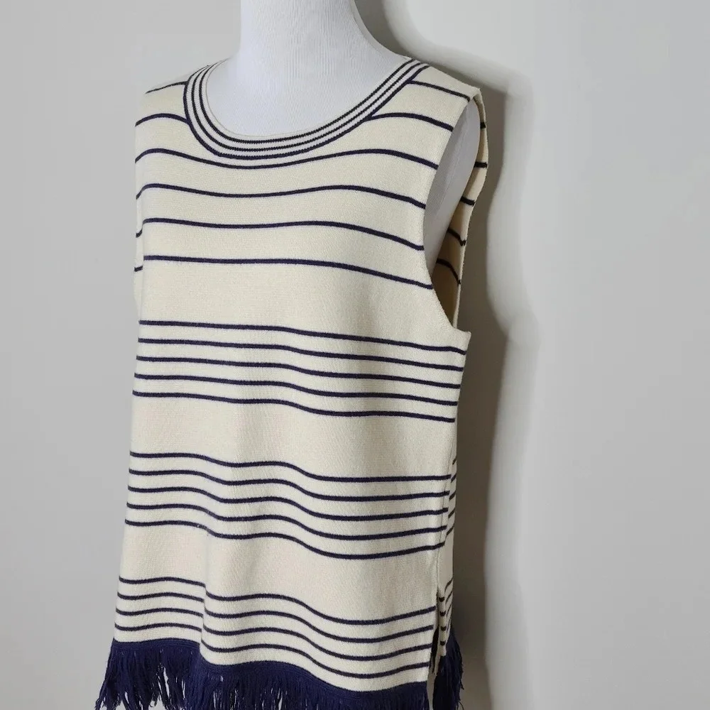 J. Crew Fringed Boatneck Striped Shell Tank M